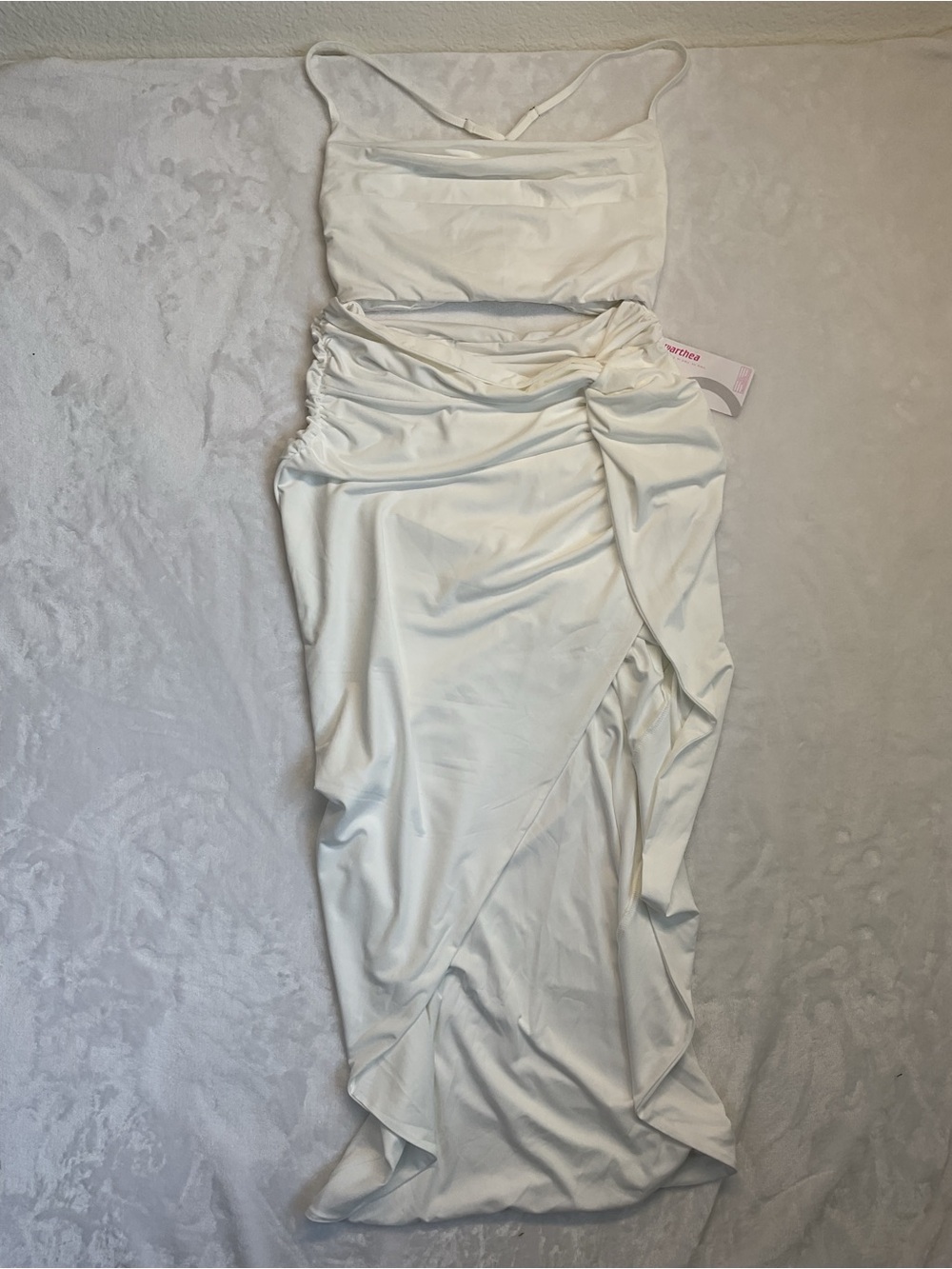Parthea White Ruched Wrap-Style Maxi Skirt